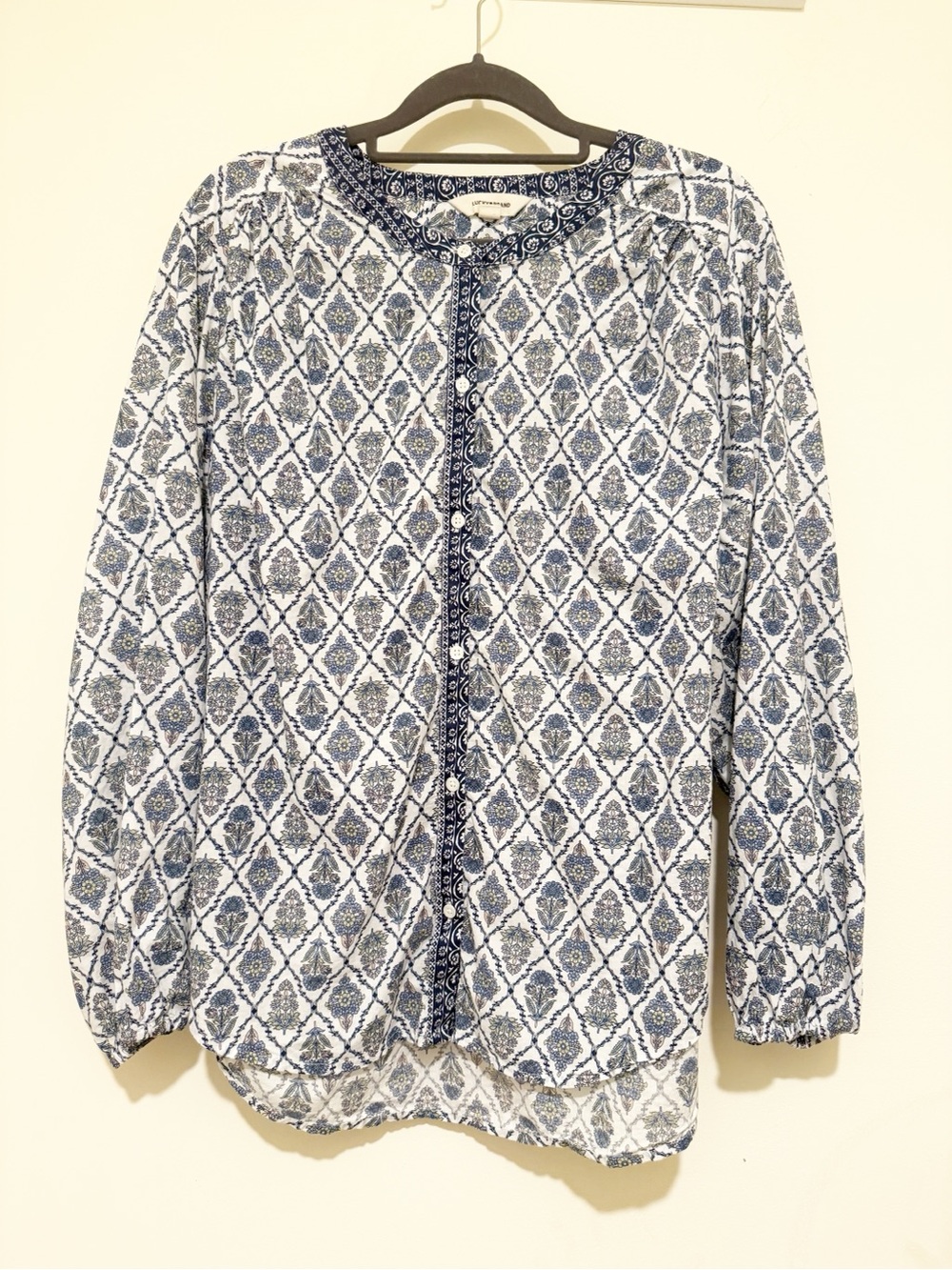 Lucky Brand Blue and White Printed Button-Front Blouse